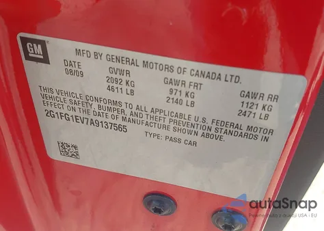 2010 Chevrolet Camaro 2Lt z USA, uszkodzony, nr VIN 2G1FG1EV7A9137565